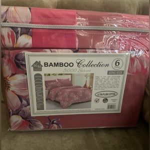 soft one flat sheet, one fitted sheet, four pillow cases. King sized.